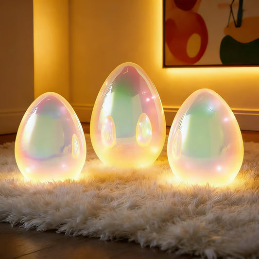 🎁Easter Decor - 3 Pcs Glowing Pearlescent Glass Egg Trio with Fairy Lights