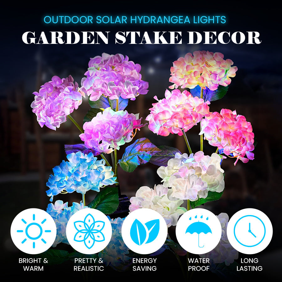 Outdoor Solar Hydrangea Lights - Garden Stake Decor