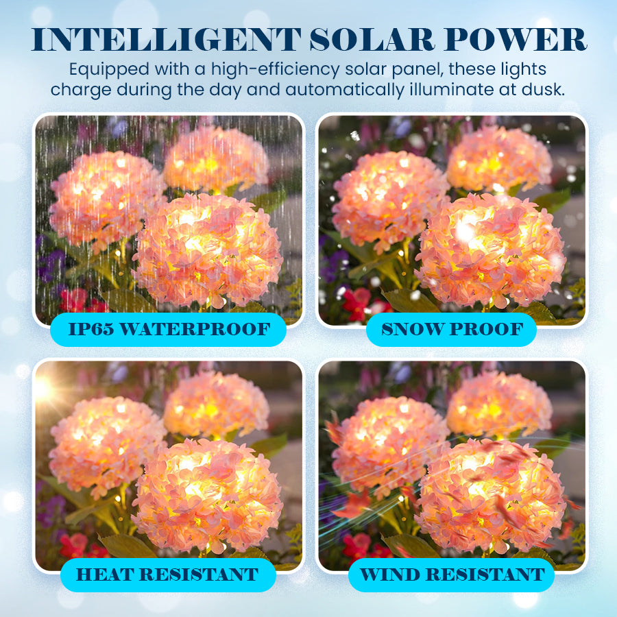 Outdoor Solar Hydrangea Lights - Garden Stake Decor