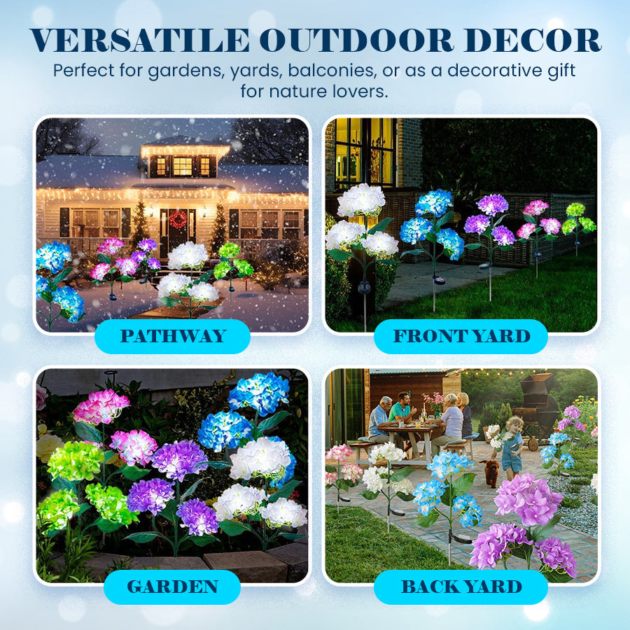 Outdoor Solar Hydrangea Lights - Garden Stake Decor