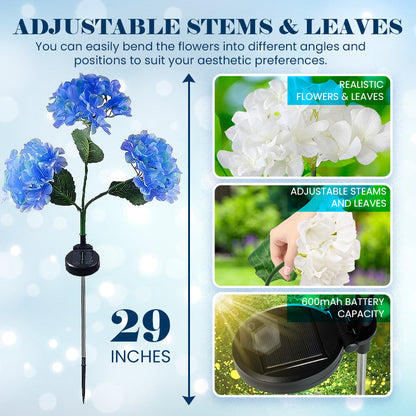 Outdoor Solar Hydrangea Lights - Garden Stake Decor