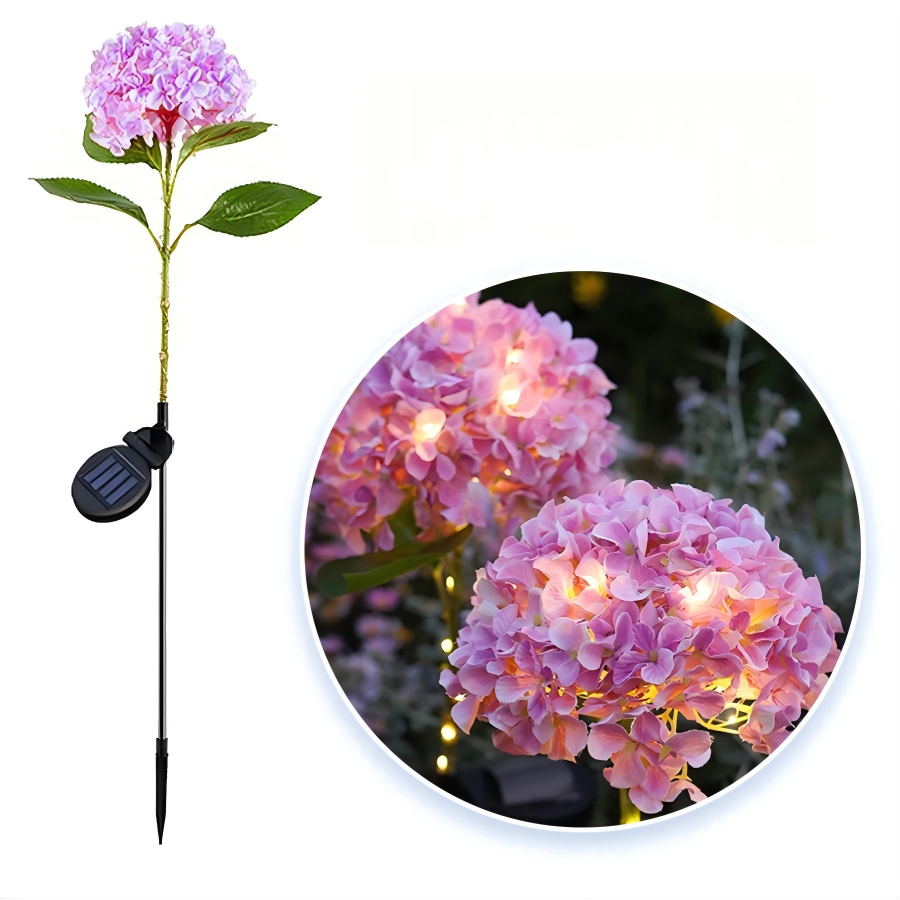 Outdoor Solar Hydrangea Lights - Garden Stake Decor